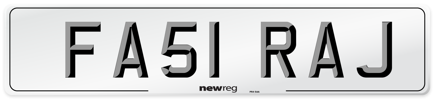 FA51 RAJ Number Plate from New Reg
